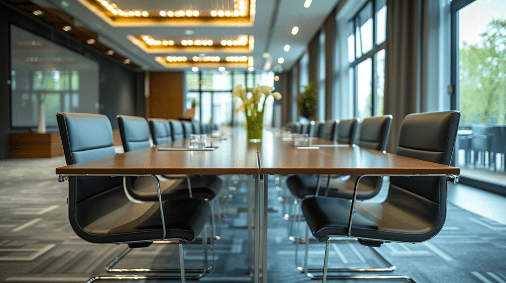 Heller und luftiger Konferenzraum bereit für ein Geschäftsmeeting