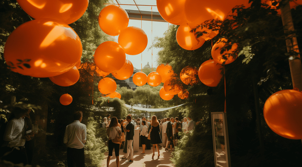 Festlich dekorierte Outdoor-Location für ein Firmensommerfest