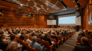 tagungssaal-mit-projektionsbildschirm | Bernstein Agentur Großer Tagungssaal mit Projektionsbildschirm und Konferenzbestuhlung