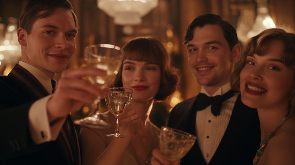 flapper-kleider-gatsby-weihnachtsparty | BERNSTEIN AGENTUR Stilvolle Flapper-Kleider und Accessoires auf einer Gatsby-Party - Firmenevent