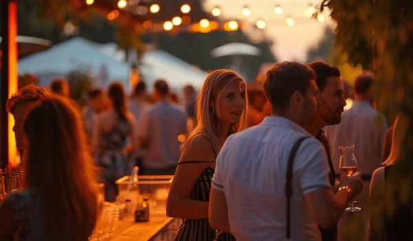 Grillstation bei einem Firmensommerfest mit köstlichen Speisen