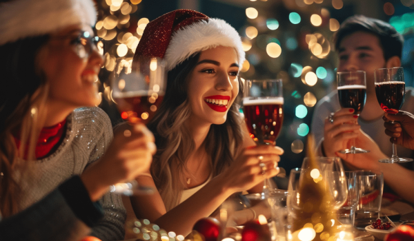 Mitarbeiter genießen eine märchenhafte Weihnachtsatmosphäre bei Firmenweihnachtsfeier- Weihnachtshütte mieten